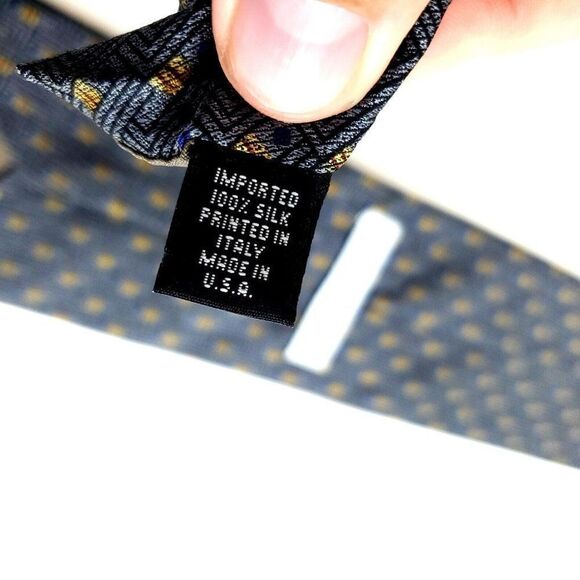 Perry Ellis Portfolio Woven Gray Blue Brown Geometric Short Wide Silk Tie‎ - Picture 4 of 6